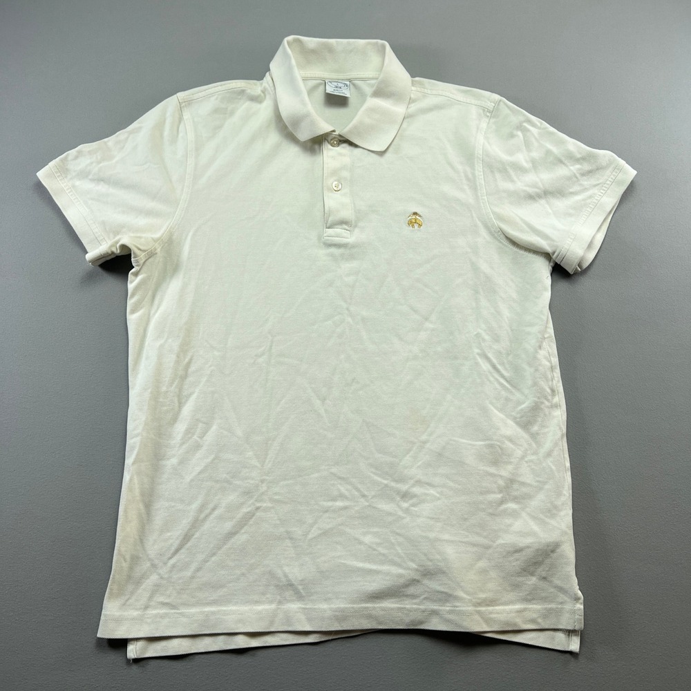 Brooks Brothers 1818 Slim Fit Polo Shirt Mens Large White Cotton Side Slit Golf